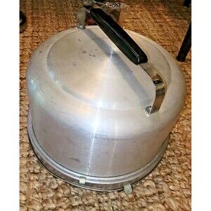 Vintage MIRRO Cake Carrier #2002KM Aluminum Locking Lid w Handle 1950s Excellent